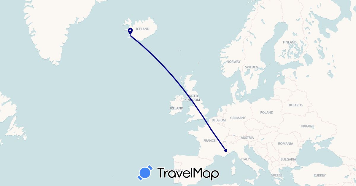 TravelMap itinerary: driving in France, Iceland (Europe)
